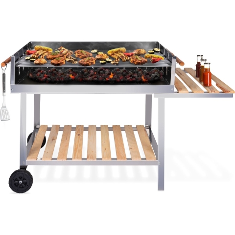 BBQ Collection Houtskool Barbecue - BBQ met Tafel - Buitenkeuken Barbeque in Hoogte Verstelbaar - 98 x 56 x 85 cm