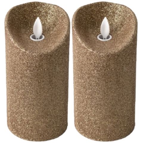 LED kaars/stompkaars - 2x stuks - goud - H15 cm - glitters - kerst kaarsen -