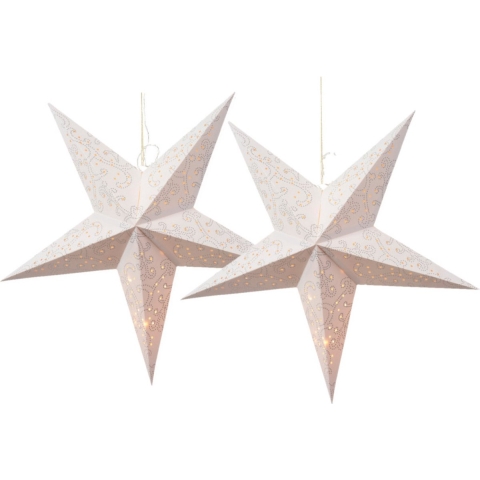 Verlichte kerststerren - 2x - wit - 60 cm - papier - op batterijen -