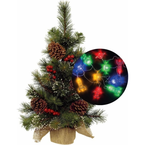 Mini kerstboompje - 45 cm - incl. ruimte thema lichtsnoer 165 cm en decoratie -
