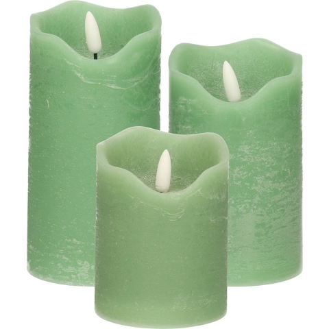 Stern Fabrik LED kaarsen/stompkaarsen - set 3x st - mintgroen - H10, H12,5 en H15 cm -