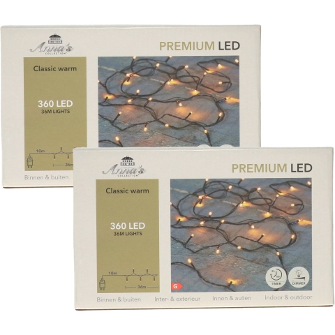 Kerstverlichting premium LED - 2x - 360 led lampjes - klassiek warm wit - 36 meter - lichtsnoer -