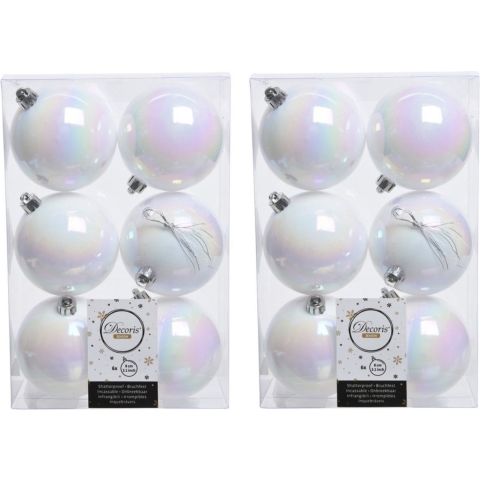 36x Parelmoer witte kerstballen 8 cm kunststof mat/glans -