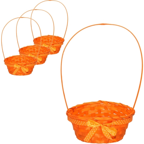 4x stuks rieten mandjes oranje rond met hengsel 39 cm -