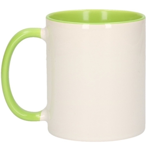 Koffiemok / thee beker - 6x - 300 ml - Wit/groen - Cadeau mokken - keramiek -