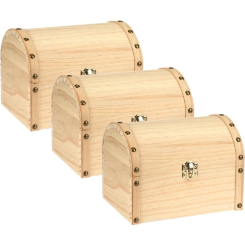 Hobby/knutsel Houten opbergkistje - 3x stuks - met ronde deksel - 20 x 15 x 15 cm -