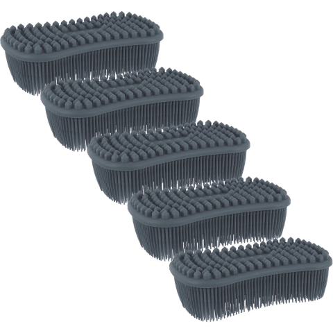 Schoonmaak afwas pannen/schalen spons - 5x - silicone- 2 zijdig - zwart - 14 x 7 cm -