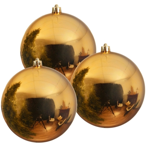 Decoris Kerstbal - 3x - goud - groot - 20 cm - kunststof - glans -