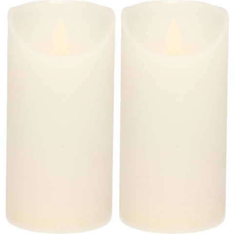 2x Witte LED kaars / stompkaars met bewegende vlam 15 cm -
