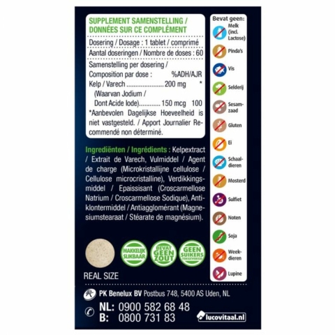 Gratis Verzending: 3x Lucovitaal Pure Kelp 60 tabletten