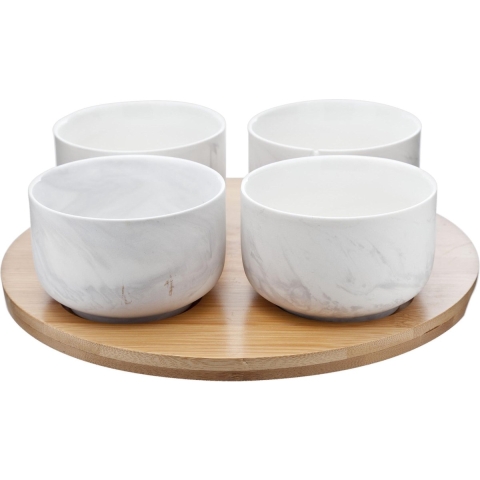 Cosy&Trendy Marble Grey Bamboeplank Met Schalen - Set-5