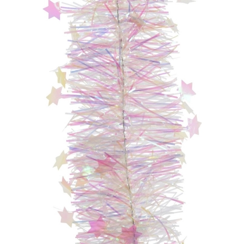Kerstslinger - 3x - sterren - parelmoer - 270 x 10 cm - lametta/folie - kerstboomslinger -