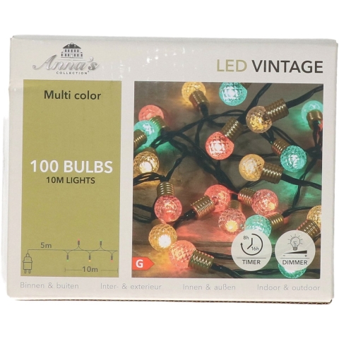 Lichtsnoer - vintage bolletjes - 100 led lampjes - groen/rood/wit - 10 m -sfeerverlichting -