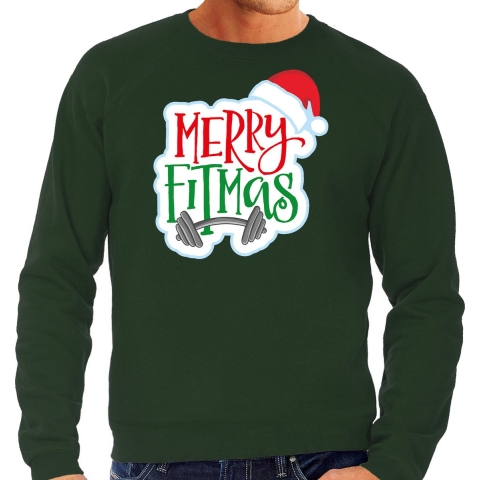 Merry fitmas Kersttrui / outfit groen voor heren M -