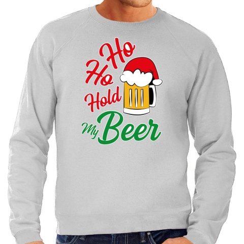 Ho ho hold my beer fout Kersttrui / outfit grijs voor heren L -