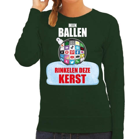 Rinkelende Kerstbal sweater / foute Kersttrui Mijn ballen rinkelen deze Kerst groen voor dames XL -