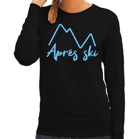 Apres ski sweater dames - Apres ski - bergen - zwart - glitter blauw - wintersport L -