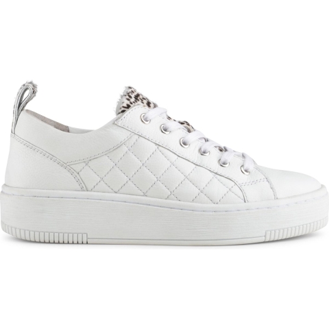 PS Poelman Esquimo - Dames Quilted Leren Sneakers - Leopard Print - Wit