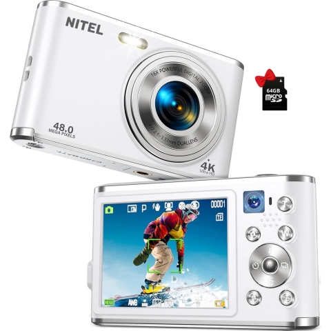 NITEL 54MP23 - Digitale Camera - 48MP FHD 4K - Wit (64GB)