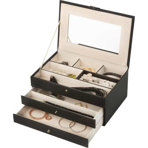 Treasury Draw - Sieradendoos - 10 compartimenten met spiegel - Zwart