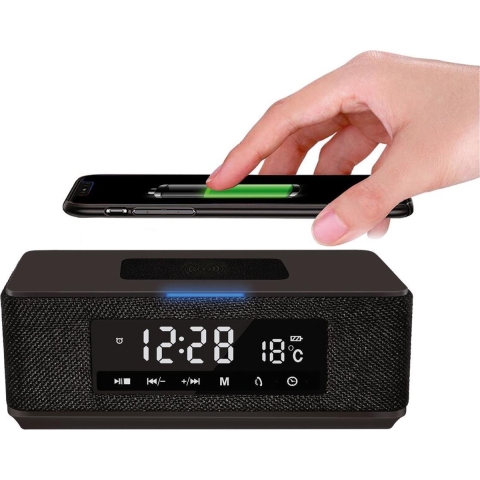 Platinet PMGQ15B - Stereo wekkerradio - FM Bluetooth draadloos opladen - GROOT DISPLAY
