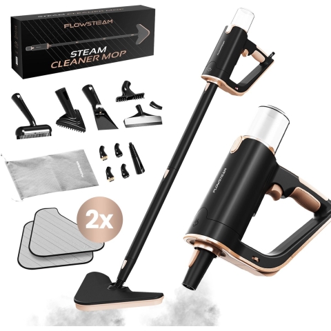 FLOWSTEAM® Luxe Stoomreiniger - 2-in-1 Stoomreiniger - 13 Opzetstukken - 120° Stoom - 5M Snoer (2 stuks)