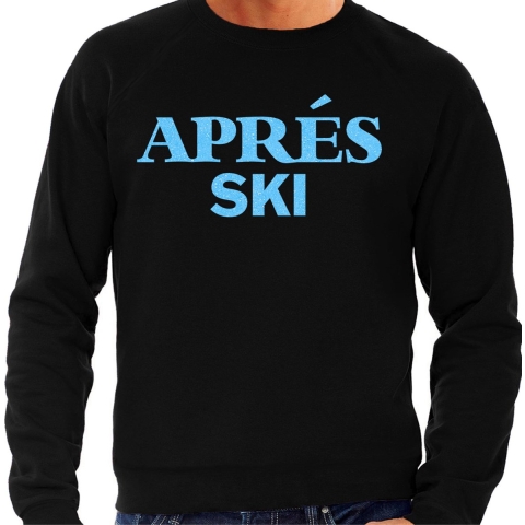 Apres ski sweater heren - Apres ski - zwart - glitter blauw - wintersport - skieen/snowboarden M -