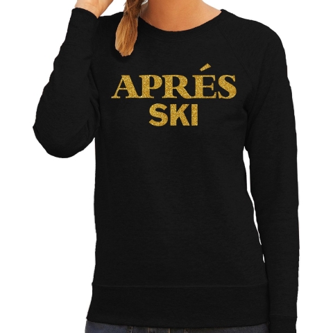 Apres ski sweater dames - Apres ski - zwart - glitter goud - wintersport - skieen/snowboarden XS -