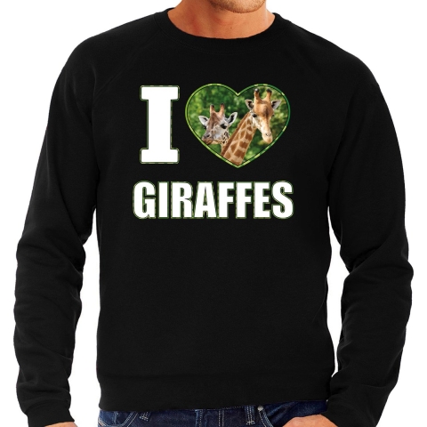 I love giraffes sweater / trui met dieren foto van een giraf zwart voor heren S -