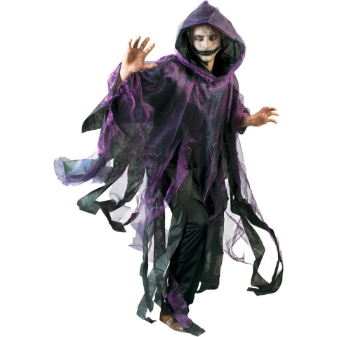 Funny Fashion Halloween verkleed cape/gewaad met kap - Spook/geest - Paars - Voor volwassenen One size -