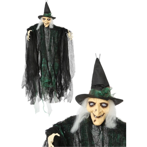 Halloween/horror thema hang decoratie heksen pop - met LED licht - enge/griezelige pop - 110 cm -