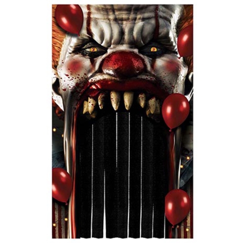 Halloween deurgordijn - horror clown - 145 x 240 cm - Halloween versiering -