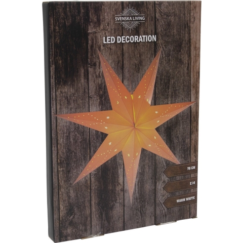 Papieren decoratie kerstster lampion wit 76 cm met E14 fitting -