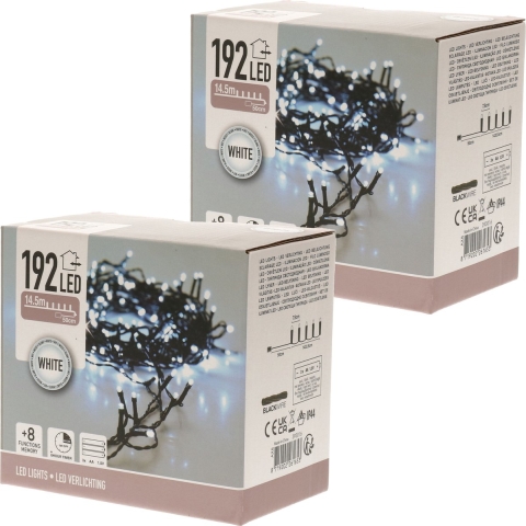 Kerstverlichting - 2x - LED - helder wit - op batterijen - 15 meter -