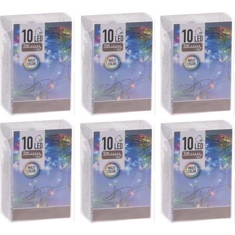 Kerstverlichting - 6x - 1 meter - op batterij - gekleurd - 10 lampjes -