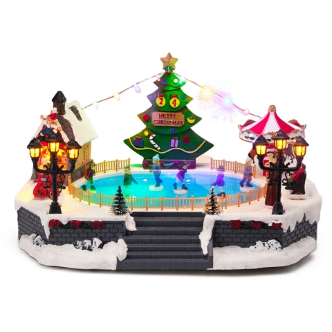 Kerstdorp kerst tafereel - schaatsbaan - met led verlichting - 57 cm - schaatsende kinderen -