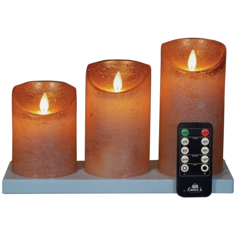 Anna's Collection Oplaadbare LED kaarsen - 3x - koper - oplaadstation - stompkaarsen -