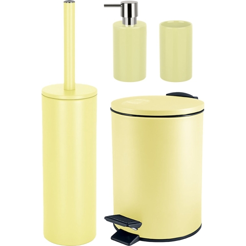 Badkamer accessoires set - WC-borstel/pedaalemmer/zeeppompje/beker - metaal/keramiek - geel -