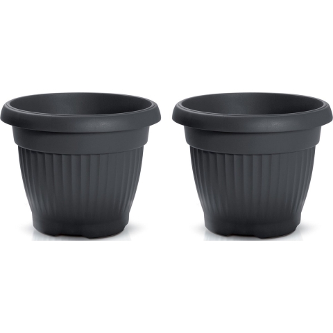 Plantenpot/bloempot Roma Garden - 2x - buiten/binnen - kunststof - antraciet - D27,5 x H27,5 cm -