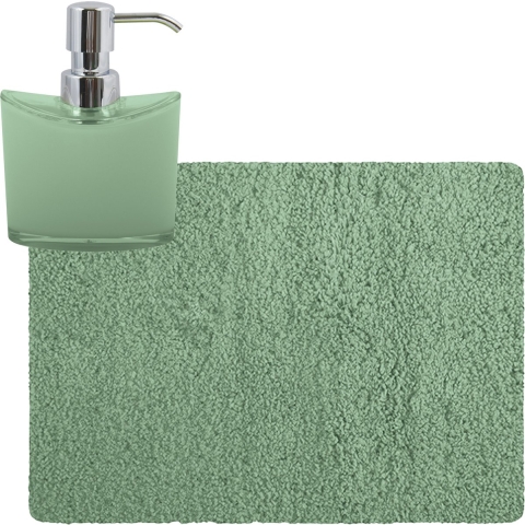 MSV badkamer droogloop tapijt - Langharig - 50 x 70 cm - incl zeeppompje 260 ml - groen -