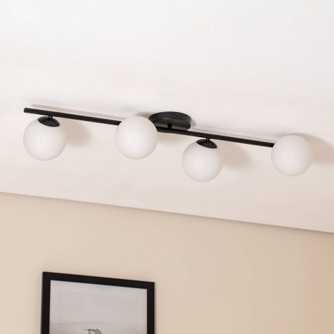 Euluna - Glassy 4 Plafondlamp Linear Zwart/Opaal