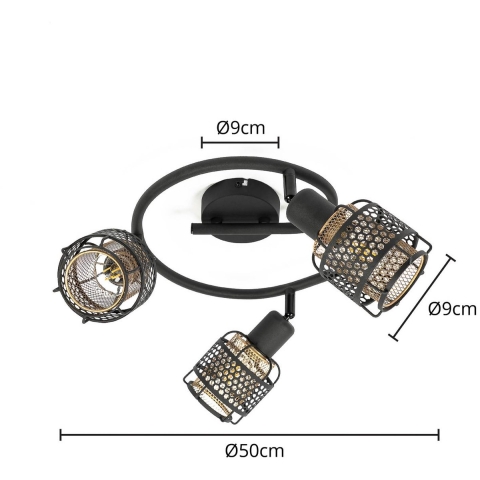 Lindby - Eudoria 3 Round Plafondlamp Black/Gold
