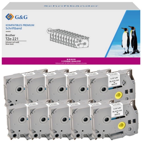 G&G Labeltape Tapekleur: Wit Tekstkleur: Zwart 9 mm 8 m