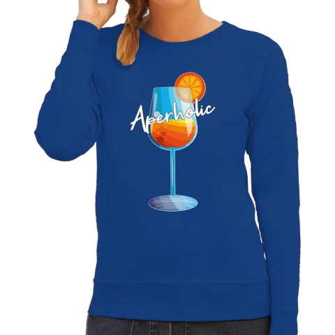 Apres ski sweater dames - aperholic - blauw - wintersport - Aperol - skieen/snowboarden XL -