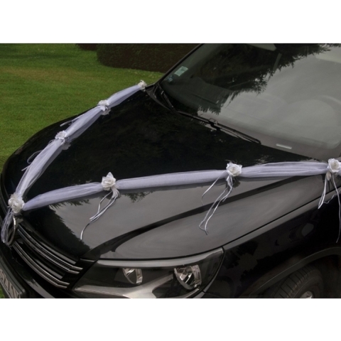 Trouwauto organza lint Rozen - Bruiloft - wit/creme - 2x stuks - just married -