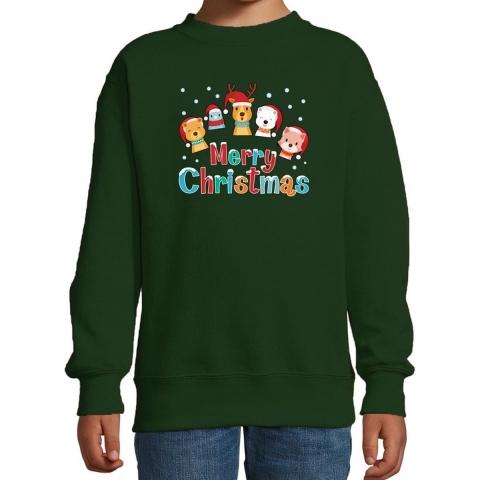 Foute kersttrui / sweater dieren Merry christmas groen kids 5-6 jaar (110/116) -