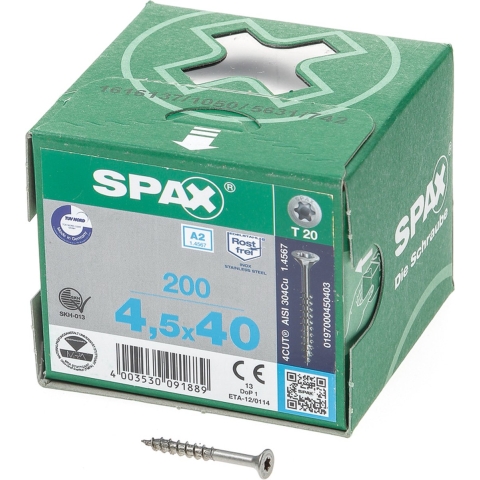 SPAX 880919299045040 R 88091 Senkkopf T-STAR TG Verzonken houtschroef 4.5 mm 40 mm Torx, Binnen-T Staal Roestvast 200 stuk(s)