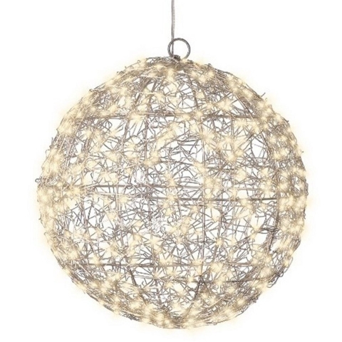 Warm wit 400 Micro-LED verlichte 3D bal frame wit zilver dia 28 cm - Lumineo