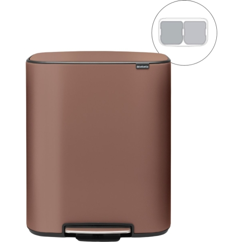 Brabantia Bo Prullenbak - 2 x 30 liter - Afvalscheiding - Satin Taupe (2 stuks)