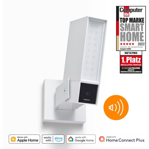 Netatmo NOC-S-W-DE - Smart bewakingscamera buiten - 105 dB sirene wifi geïntegreerde verlichting bewegingsdetectie nachtzicht wit
